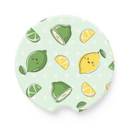 Discover Lemon & Lime Soapstone Car Coaster, Cute Car Accessory, Refreshing Drink Coaster