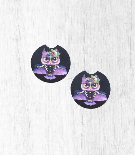 Discover Owl Decor Car Coasters Set, Owl Car Accessories, Halloween Car Decor