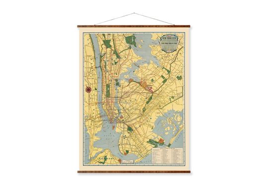 Discover Vintage New York, Wall Map, Handmade Gift, Roll Down Canvas Scroll, Antique City Map Art, Farmhouse Decor Accent
