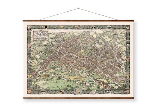 Discover Birmingham Vintage Canvas Decorative Antique Scroll Map of England