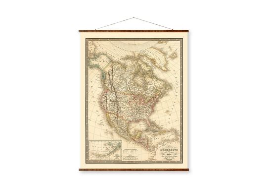 Discover Wall Maps, Vintage Home Decor, North American Map, Canvas Scroll Artwork, Decorative Vintage Style, Handmade Gift For Home