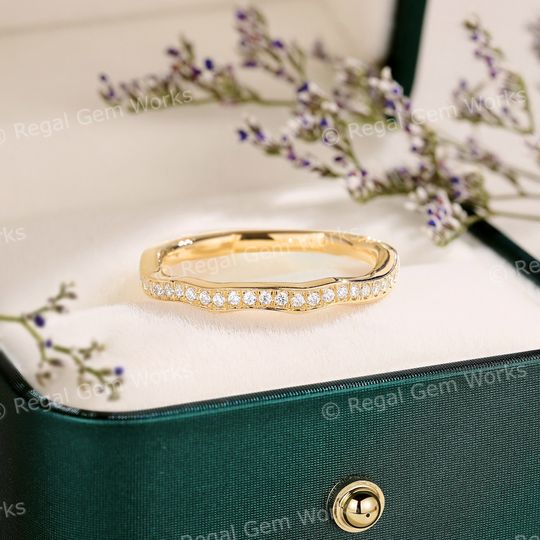 Discover Unique Pav Diamond 14kGold Contoured Eternity Band Minimalist Bridal Ring Unique Diamond Anniversary Gift Minimalist Diamond Eternity Ring
