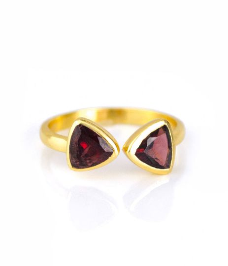 Discover Adjustable Garnet Triangle Ring  Double Birthstone Geometric Ring  Dual Stone Statement Ring for Bridesmaids  Personalized Bow Tie Ring