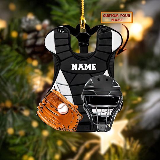 Discover Personalized Baseball Chest Protector And Helmet Ornament, Baseball Player Ornament