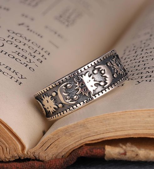 Discover 925 Silver Vintage Sun Moon Star Ring For Women Men Stress Release Ring Rotatable Fidget Ring Hiphop Biker Jewelry