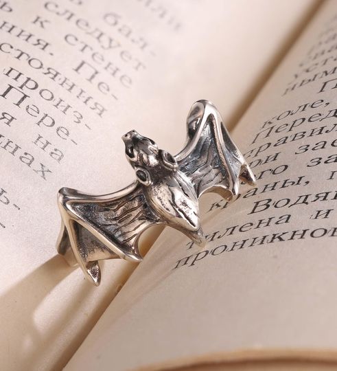 Discover 925 Vintage Distressed bat Ring sterling silver couple Ring bat Jewelry  vampire gothic jewelry animal Ring halloween gift for Him and Her