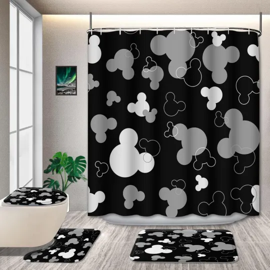 Discover Mickeyy mouse Bathroom Set - Black & White Shower Curtain & Rugs for Disneyyy Fans