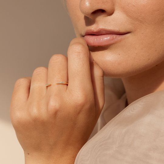 Discover Pav Minimalist Open Ring, Dainty Stacking Gold Diamond Ring, Elegant Anniversary Gift