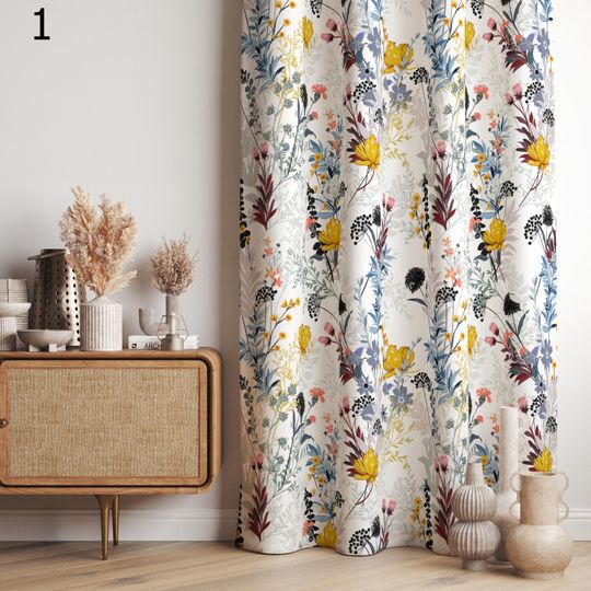 Discover Wildflower Botanical Curtain, Colorful Floral Window Drapes, Nature Inspired Modern Curtain, Cottagecore Curtain Panel