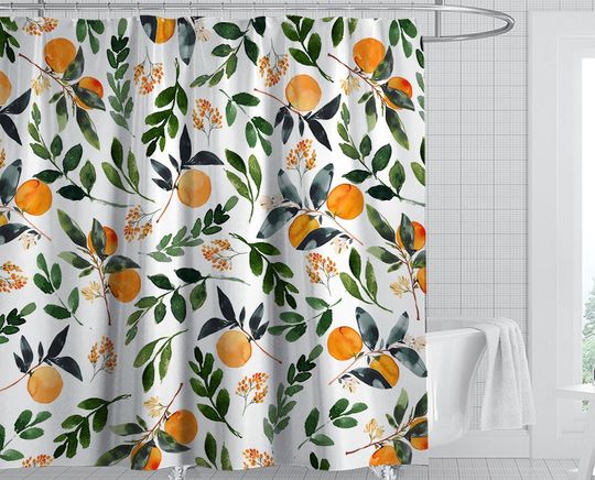 Discover Orange Shower Curtains, Allover Fruits Shower Curtain Round Citrus Pattern Design Waterproof Fabric Bathroom Shower Curtain Set with Hooks