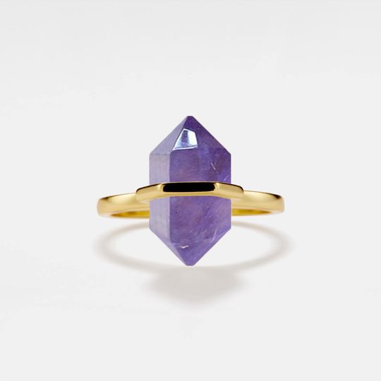 Discover Natural Hexagon Amethyst Ring  Dainty Purple Crystal Statement Ring