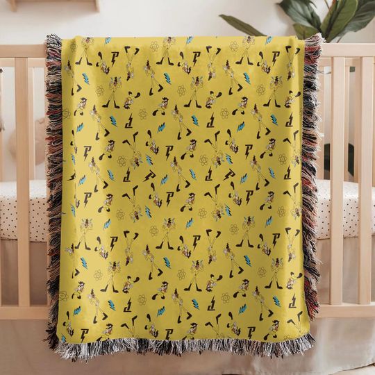 Discover Vintage Powerlinee Woven Blanket, A goofyy Movie 90s Disneyyy Fleece Blanket, Max & goofyy Music Pattern Blanket, Disneyyy Blanket Decor