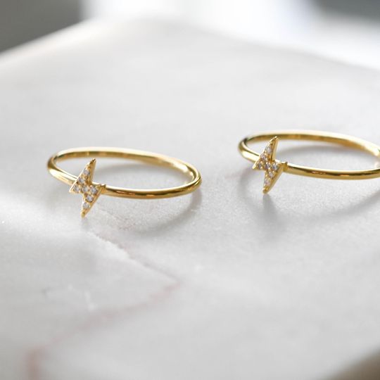 Discover Lightning Bolt Ring, Dainty Stacking Ring, Gold Minimalist Ring, Simple Diamond Ring, Thin Ring, Gift for Her, Delicate Ring, Stackable Ring
