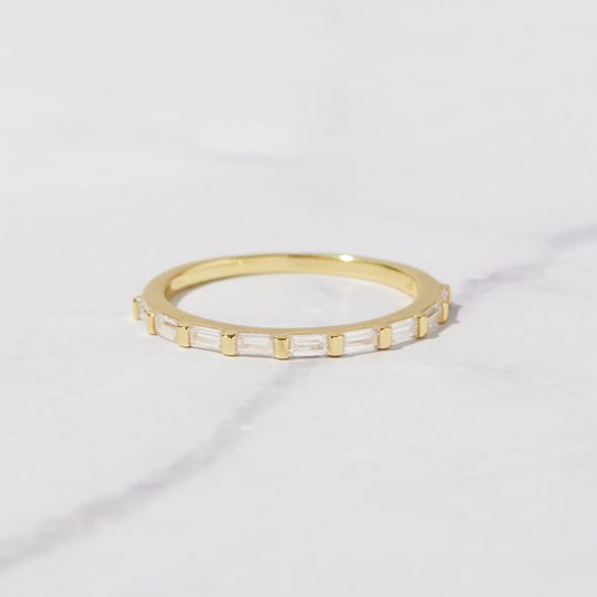 Discover Dainty Baguette Stacking Ring, Gold Minimalist CZ Silver Thin Ring
