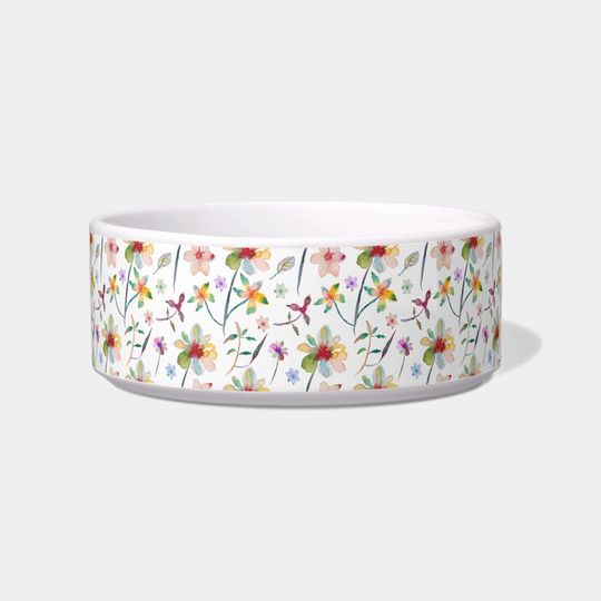 Discover Colorful pet bowl floral watercolor pattern