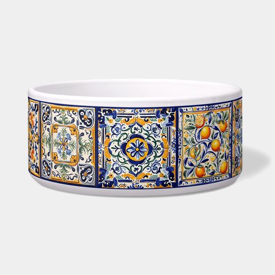 Discover Blue & Yellow Mediterranean Floral Folk Art Tile