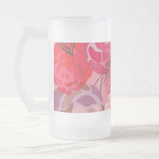 Discover Pink pattern with flowers and plants frosted glass beer mug