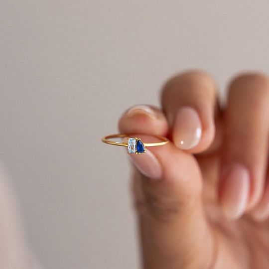Discover Mini Toi et Moi Birthstone Ring by Caitlyn Minimalist  Custom Baguette & Pear Cut Promise Ring  Couples Jewelry  Gift for Her  RM147