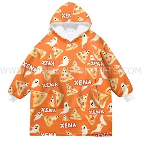 Discover Personalized Pizza Slices With Ghostly Halloween Hoodie Blanket