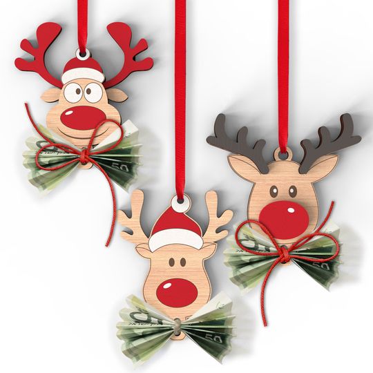 Discover Laser cut files | Reindeer Christmas cash money holder | Glowforge SVG | Personalized ornament | Gift for kids | Commercial license