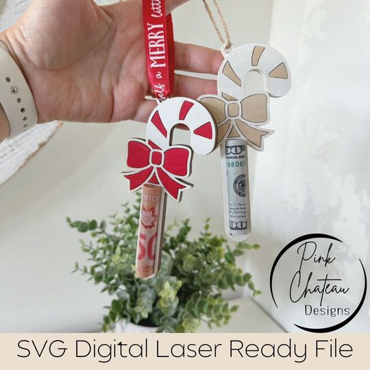 Discover Candy Cane Money Scroll Holder | SVG Laser File | Engraved Cut File | Glowforge & Lightroom Tested | The Perfect Gift