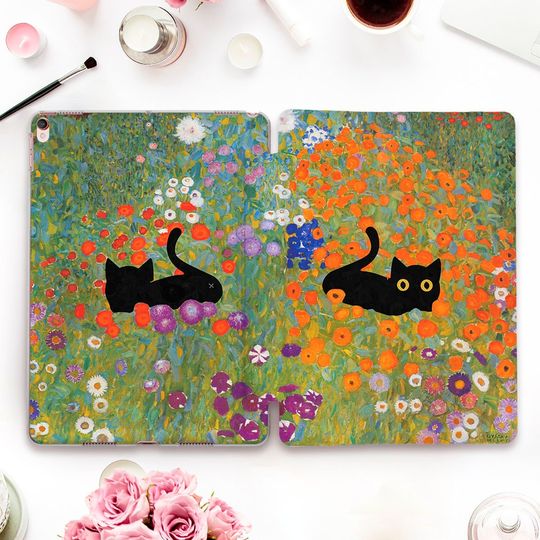 Discover Vintage Floral Cat iPad Case with Gustav Klimt Art