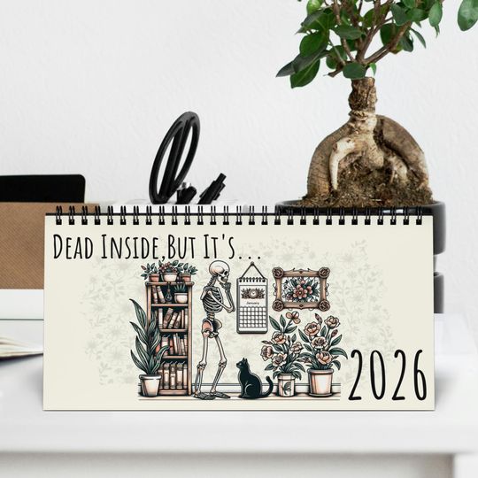 Discover 2026 martwych wewnątrz szkielet biurka kalendarz, vintage ciemny humor kalendarz