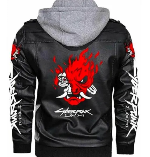 Discover cyberpunk samuraj 2077 gamer czarny kaptur skórzany motocykl motocykl modny kurtka