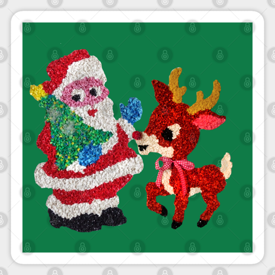 Discover Santa & Rudolph 70s Melted Plastic Popcorn - Christmas - Sticker