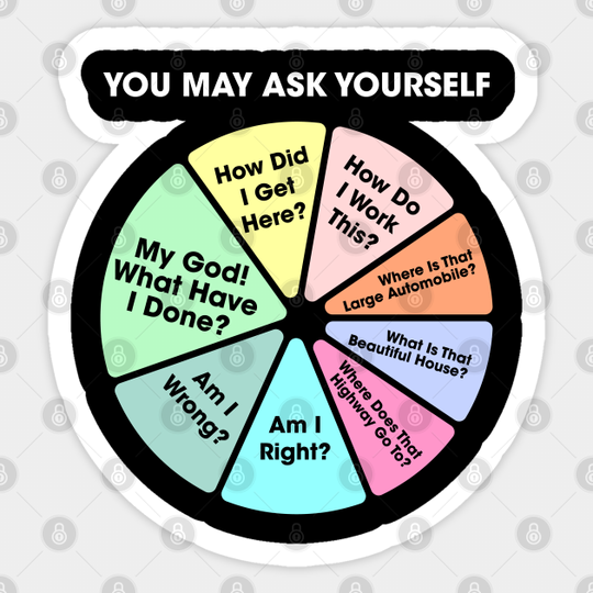 Discover You May Ask Yourself - Once In A Lifetime Pie Chart - Talking Heads - Sticker