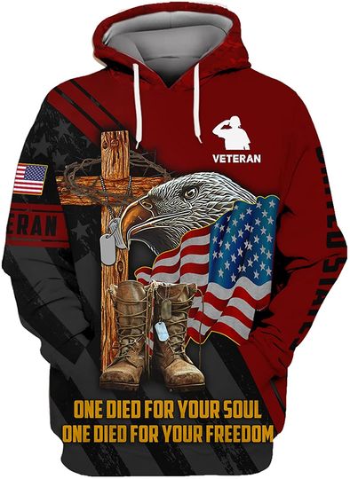 Discover Jesus One Died For Your Freedom In American Flag 3D Hoodie