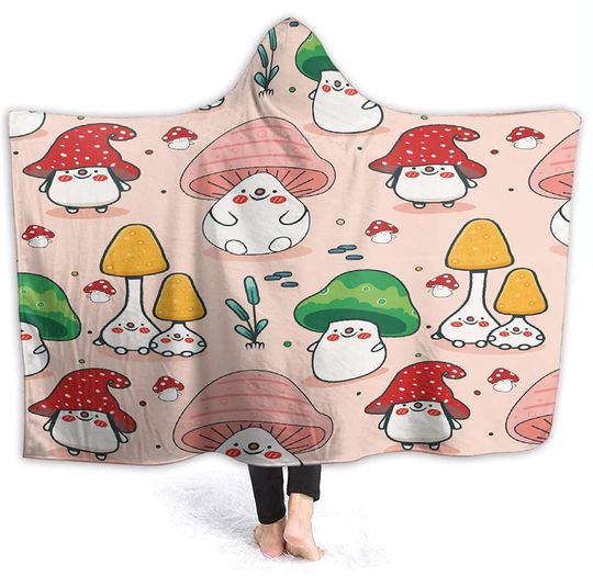 Discover Hooded Blanket Cute Mushroom Wearable Blanket Hoodie Cloak Throw,Ultra Soft Fluffy Blankets for Bed Couch Travel