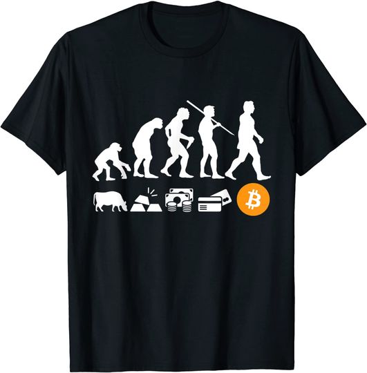 T-shirt para Homem e Mulher Bitcoin Evolução de Dinheiro | BTC Criptomoeda