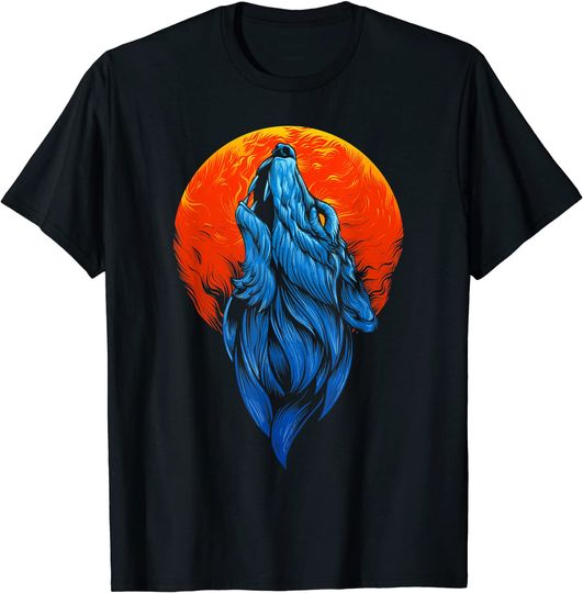 Discover Moon Howling Wolf Head Wolf T Shirt