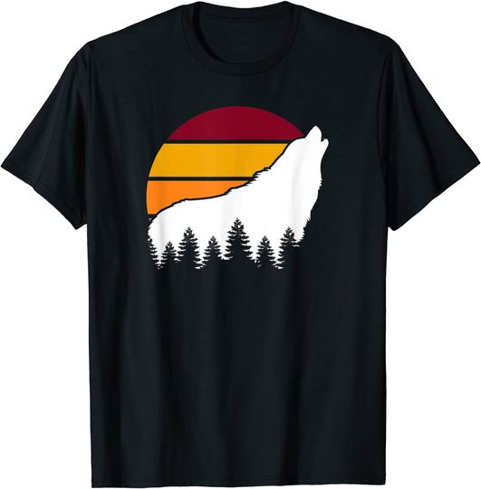 Discover Silhouette Vintage Wolves Wolf Howling At Moon T Shirt