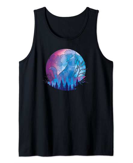 Discover Colorful Forest Animal Gift Howling Predator Full Moon Wolf Tank Top