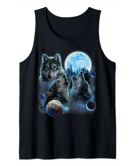 Discover Three Wolf Howling and Moon Tank Top