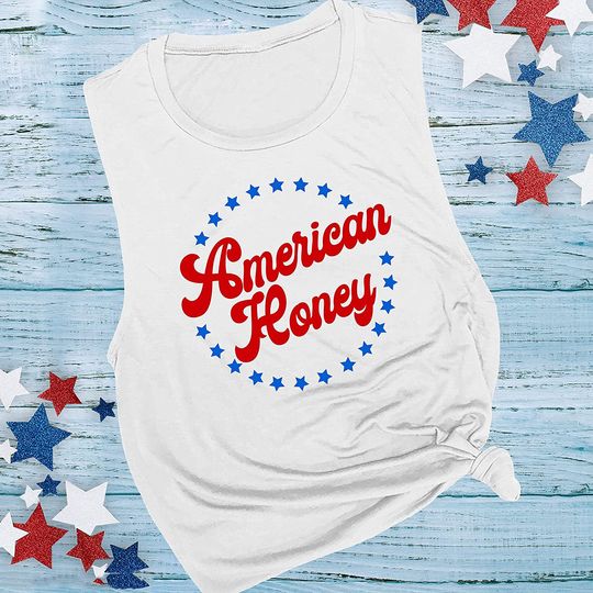 Discover American Honey Muscle Tee, Patriotic Tank Top
