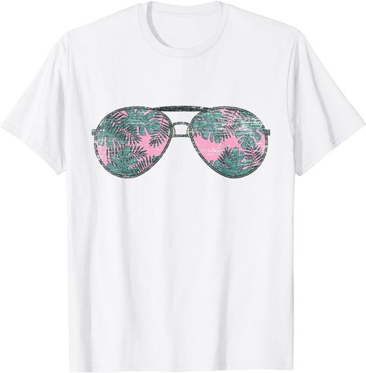 Discover Coconut Palm Leaves Summer Vacation Tropical Sunglasses T-Shirt