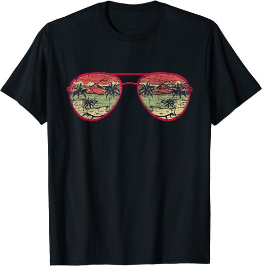 Discover Summer Vacation Palm Trees Beach Tropical Sunglasses T-Shirt