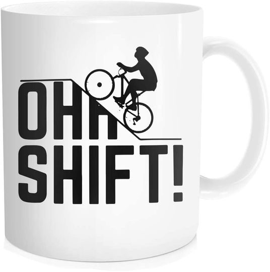 Discover Hasdon-Hill Oh Shift Cycling Coffee Mug, Cool Triathlon Biking Rider Gift With Bicycle, Big Hill And Word Play For Biker, Bike Lover Or Cyclist Who Loves Riding Bikes Uphill In Trail