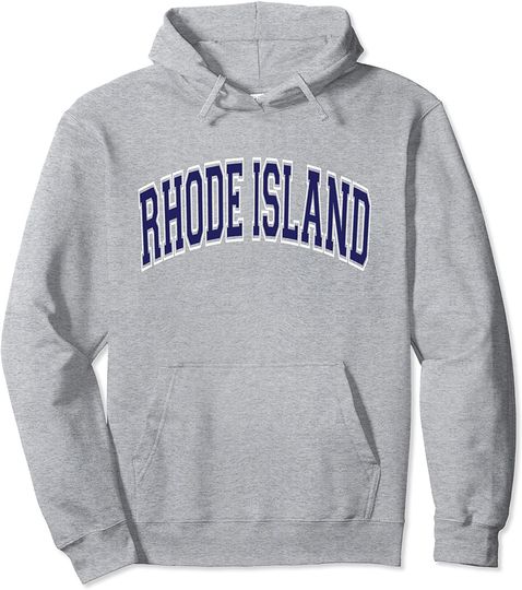 Discover Rhode Island Varsity Style Navy Blue Text Pullover Hoodie