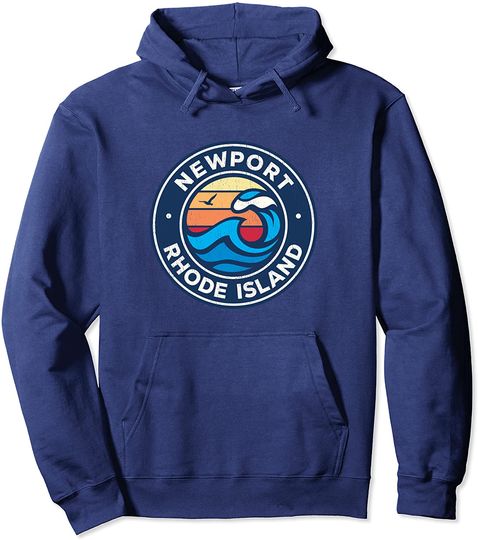Discover Newport Rhode Island RI Vintage Nautical Waves Design Pullover Hoodie