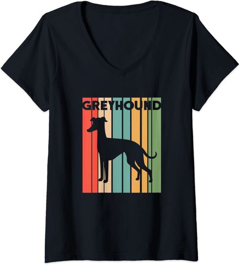 T-shirt de Mulher Decote em V com Listrado Colorido Geyhound