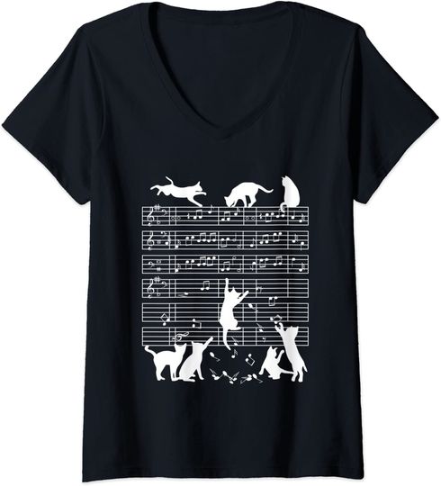 T-shirt de Mulher Gato em Notas Musicais