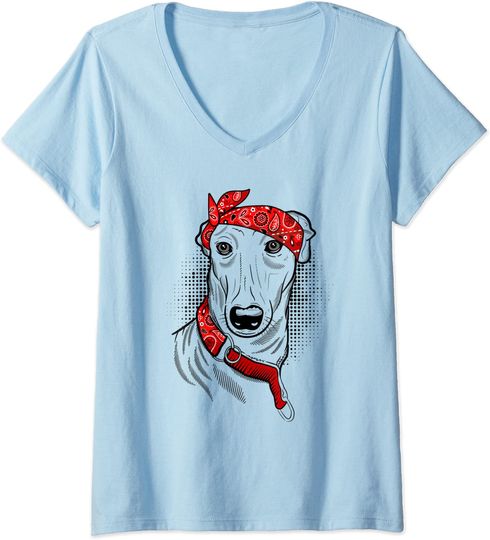 T-shirt de Mulher com Gola em V Cão De Bandana
