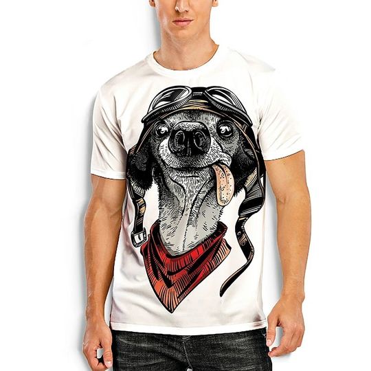 Discover Men's Tees T-shirt 3D Dog Graphic Prints Animal Short Sleeve Daily Tops Basic Casual White