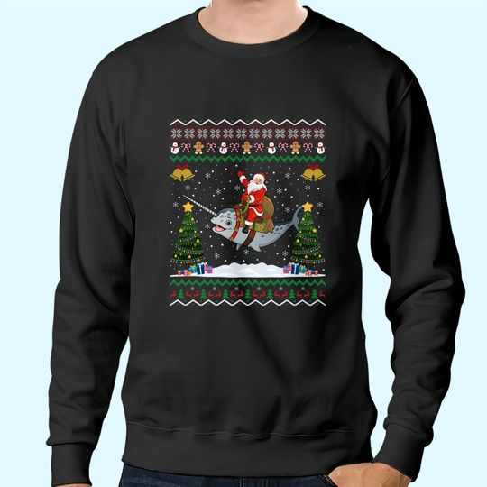 Discover Narwhal Ugly Xmas Gift Santa Riding Narwhal Christmas Sweatshirts