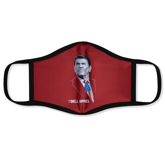 Discover I Smell Hippies | Funny Ronald Reagan Conservative Merica Usa Face Mask