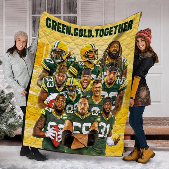 Discover Green Gold Together Football Quilt
